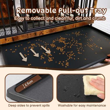 Дерев'яний вольєр для собак з двома дверцятами, міцний вольєр-будка для великих, середніх та малих собак, знімний піддон, 97.5 x 97.5x59x77.5 см