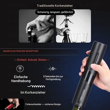 Електричний відкривач вин Aikar - автоматичний електрокорокензер, перезаряджається