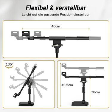 Підставка для мікрофона TONOR з регульованою висотою, з важкою основою та поворотним кріпленням, Boom Arm з адаптерами 3/8'' та 5/8'' для всіх мікрофонів, підходить для подкастів, гітари