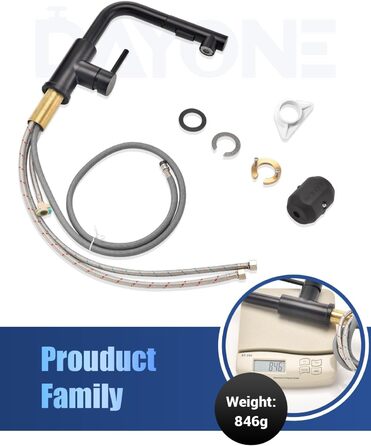 Чорна кухонна змішувач DAYONE з висувною лійкою, 360° обертання, модель G6808mb