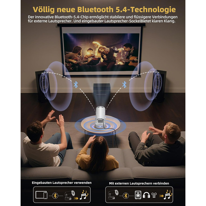 Beautiebeam Beamer: Міні проектор 4K з підтримкою 1080P, Android 11, Bluetooth 5.0, Wi-Fi 6, Автоматична корекція трапеції, для дому та на відкритому повітрі