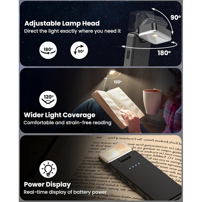 LED кріпильна лампа для читання Tyreses, акумуляторна, USB, 3 кольори, регулювання яскравості, для книг, дітей, зеленого/сірого кольору