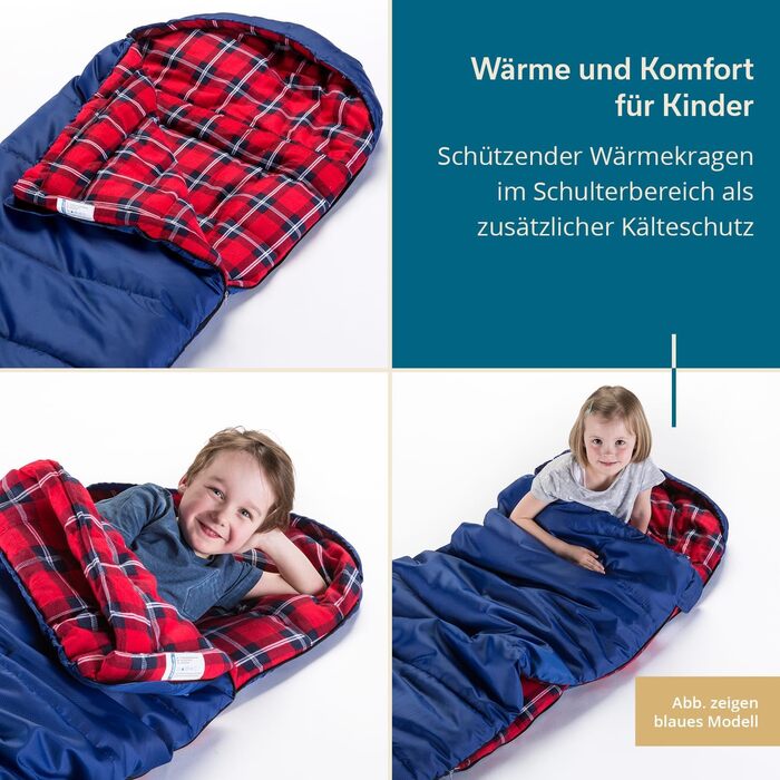 Skandika Dundee Junior Kids Sleeping Bag | Flannel-Lined Cotton Sleeping Bag for Children - Water-Resistant, 13°C to 3°C Comfort, 175 x 70 cm