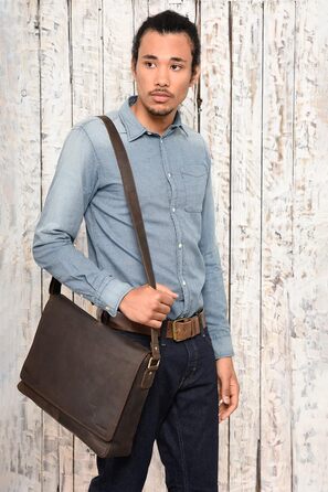 LEABAGS Латтоп-сумка Оксфорд з натуральної шкіри 15 дюймів - Месенджер, робоча сумка, 38x31x10 см, Коричневий