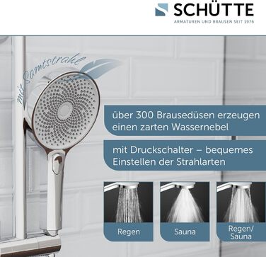 SCHÜTTE Hand Shower SAMOA RAIN | Jet Stream Technology | Showerhead with over 300 nozzles | 3 adjustable spray patterns | Anti-limescale showerhead for the shower | White