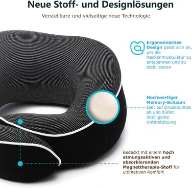 Proglobe Neck Pillow, Travel Pillow 100% Memory Foam, Orthopedic Neck Support, Ideal for Travel by Airplane, Car, Train, with 3D Sleep Mask, High-Quality Mesh Bag (Black)