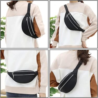 Чоловіча/Жіноча поясна сумка на пояс, водонепроникна, з PU шкіри, багатофункціональна, для спорту, подорожей, фестивалів (Чорний)