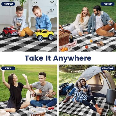 Плед для пікніка великого розміру 203x203 см, вологостійкий, миючий, піскостійкий, складний, 3-шаровий, блакитно-білий, для відпочинку на природі