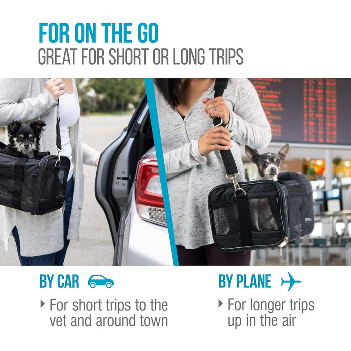 Транспортна переноска для тварин Sherpa Original Deluxe, розмір M (48x30x29 см), чорна, схвалена авіаперевізниками