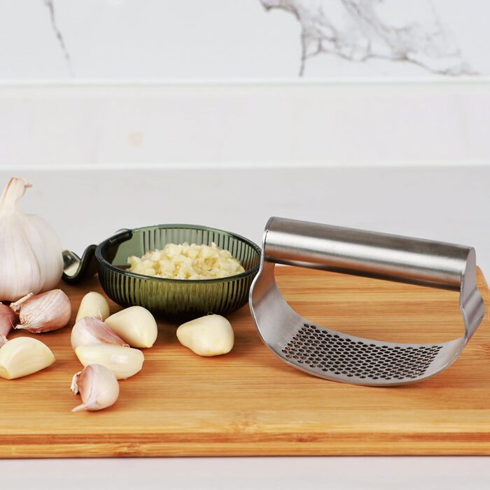 Прес для часнику з нержавіючої сталі 304 з щіткою для чищення та скребком для часнику, Garlic Press