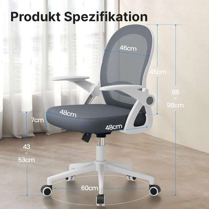 Офісний стіл Rattantree: ергономічний стілець з дихаючою спинкою, регульована висота, сітчаста конструкція, підлокітники, 360° обертання, для офісу та дому (темно-синій)