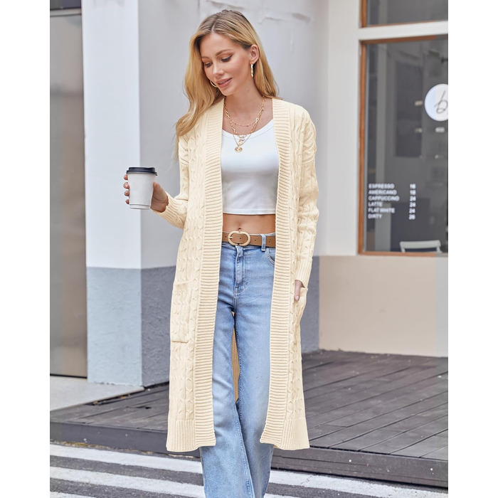 Жіночий в'язаний кардиган Saodimallsu Strickjacke, велика в'язка, світло-зелений (бежевий, XL), з кишенями