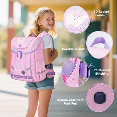 Шкільний рюкзак для хлопчика 1-4 клас. Ергономічний, з нагрудним ременем, 2025. Дитячий рюкзак для школи 6-10 років. Зйомний ремінь та світловідбиваючі елементи (Рожевий)