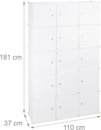 Relaxdays Clothes Rack System with 11 Compartments, Wardrobe with 2 Clothes Rails, DIY Plastic Plug-in Shelf, White