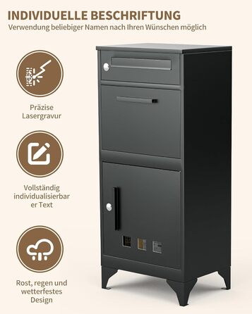 Поштовий ящик вуличний Edestah Anthrazit з газетницею (37x37x10 см), персоналізований з табличкою для імені, захист від реклами, поштова скринька