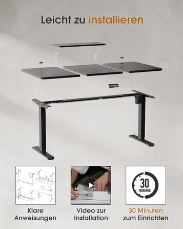 Adjustable Height Standing Desk with Monitor Stand - Electric Ergonomic Desk, 120x60cm & 180x80cm White/Black