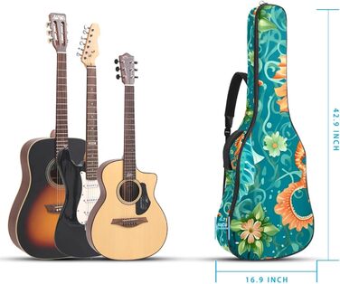 Чохол для акустичної гітари, 104 см, з регульованим плечовим ременем, Gigbag, Ocean Flower Seahorse, водовідштовхуючий, Oxford-тканина, товстий шар губки