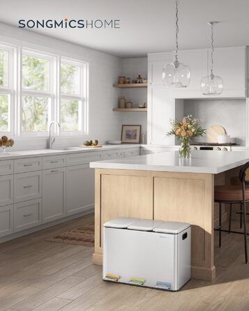 Сміттєвий відер SONGMICS HOME POPNEX LTB740B02 для кухні, система сортування сміття з 3 відсіками по 15 л, сталевий, сріблястий