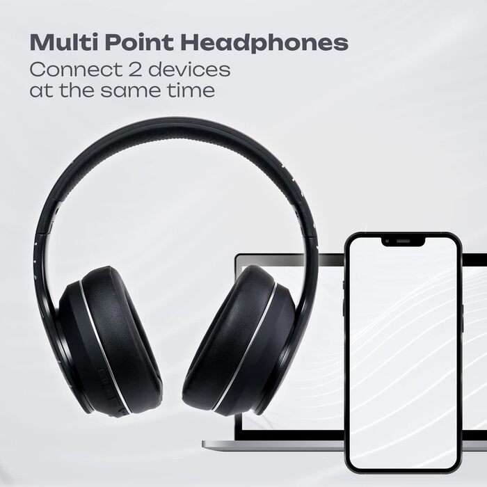 PowerLocus P6 Bluetooth навушники Over-Ear, бездротові з супер басами, 40 годин відтворення, мікрофон, голосовий асистент, активне шумопоглинання для iPhone, Samsung, iPad, PC, Laptop, TV, чорний/срібний