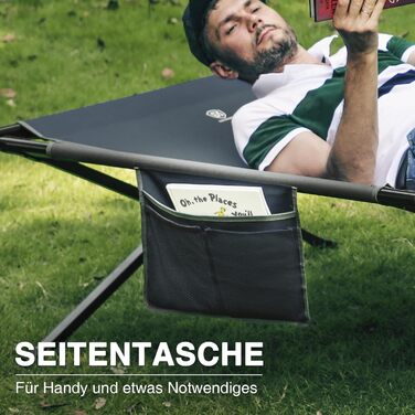 Розкладне ліжко EVER ADVANCED для кемпінгу: 214x106 см, 300 кг, XXL, стабільне, для відпочинку на природі та вдома, зелений/сірий