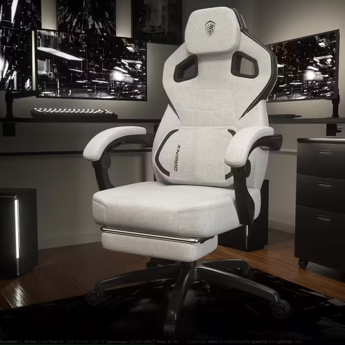 Dowinx Gaming Chair Fabric with Footrest, Large and High Gaming Chair for Heavy People, Computer/PC Gamer Chair for Adults with Massage (White Gray) Gray Fabric