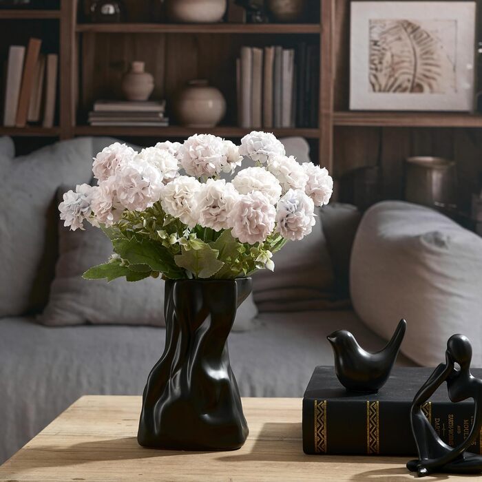 Керамічна ваза, блакитно-коричневий дизайн, ваза в скандинавському стилі для декору, сучасна ваза для вітальні, спальні, кухні, передпокою, ванної кімнати (матова чорна, 16,2 см)