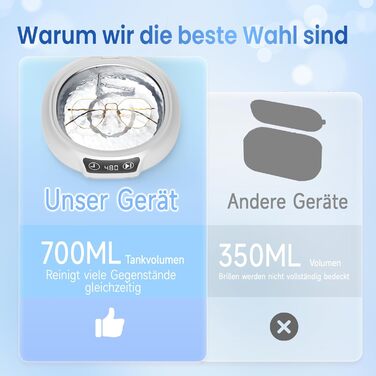 Ультразвуковий очищувач Kunphy 700мл: для годинників, ювелірних виробів, монет, бритв. 48 кГц, 3 програми