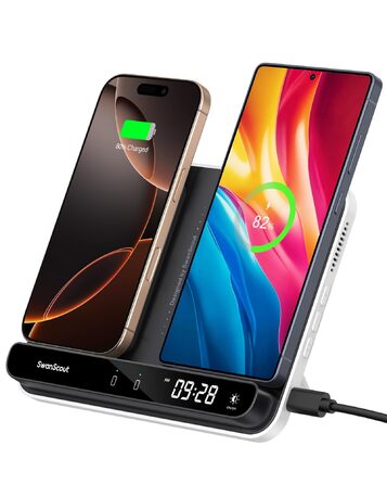Двопортова індукційна зарядка SwanScout 504 для 2 телефонів (30W) - iPhone, Samsung, AirPods, Galaxy Buds