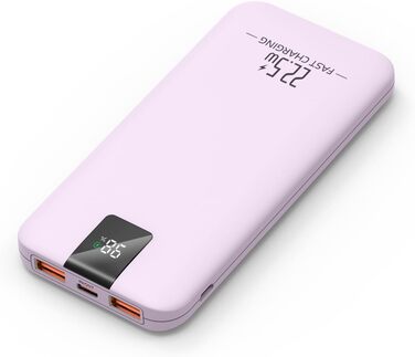 Powerbank 10000mAh 22.5W з LCD-дисплеєм, 3 виходи та 2 входи, USB C, фіолетовий