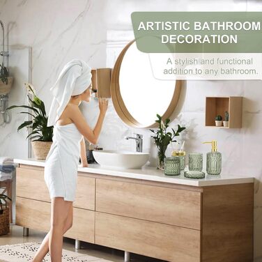 Набір аксесуарів для ванної кімнати зі скла (5 предметів), набір дозаторів для мила зі скла з нержавіючої сталі, елегантний сучасний декор для ванної кімнати, подарунок на День святого Валентина, день народження або новосілля (Shallowgreen)