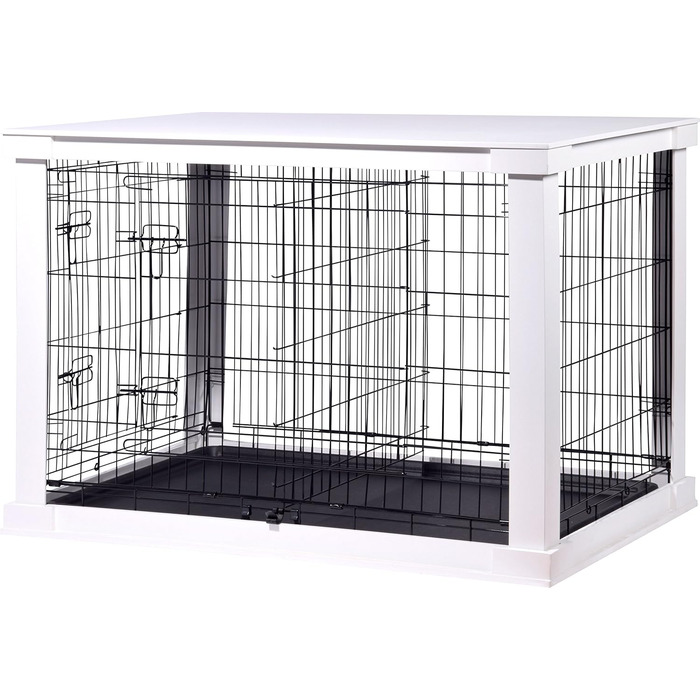 Дерев'яний вольєр для собак Dobar® розмір M - Будка для собак з поверхнею столу - Будка для собак для дому - Будка для собак з масиву дерева - журнальний столик - 83 x 55 x 59 см - Білий