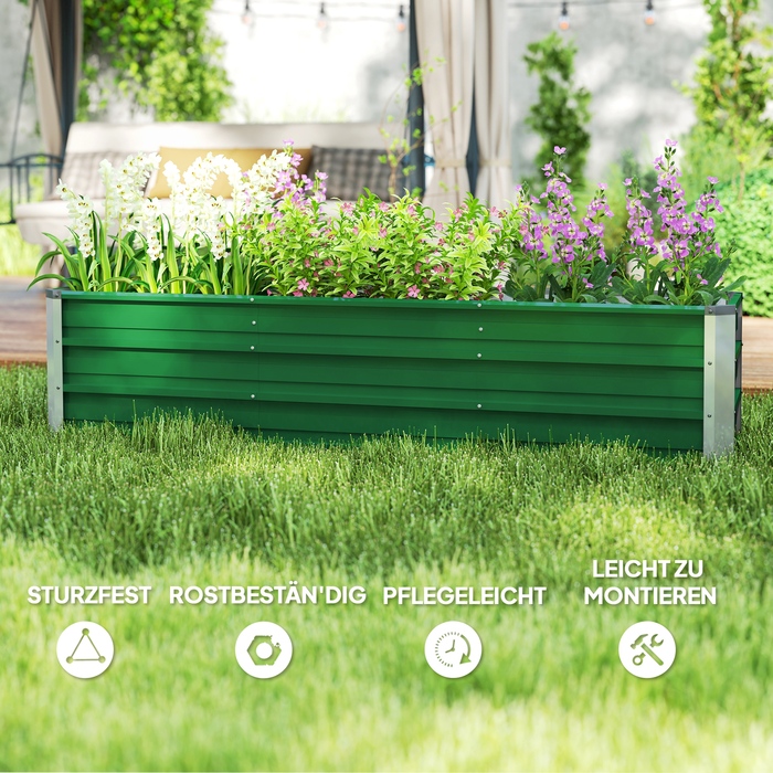 Outsunny Steel Raised Garden Bed, Planting Box, Flower Box 183 x 47 x 40 cm with Gloves in Green for Vegetables & Flowers