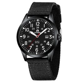 Годинники чоловічі LN LENQIN кварцові аналогові з нейлоновим ремінцем, водонепроникні 30M, з датою, чорні