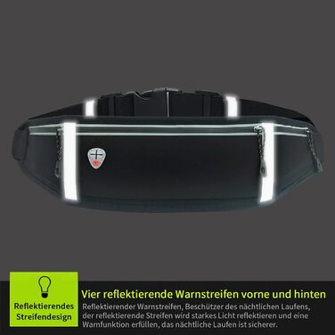 Пояс для бігу з водонепроникним регульованим гумовим ремінцем, піткостійкі кишені на стегнах великої місткості, ідеально підходить для бігу та активного відпочинку (New Schwarz)