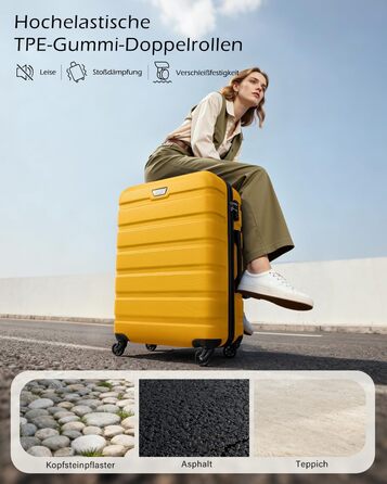 Набір валіз COOLIFE 3 шт. (M, L, XL) для сімейних та закордонних подорожей, ABS+PC, жорсткий корпус, 360° обертання, YKK блискавка, TSA замок, жовтий колір