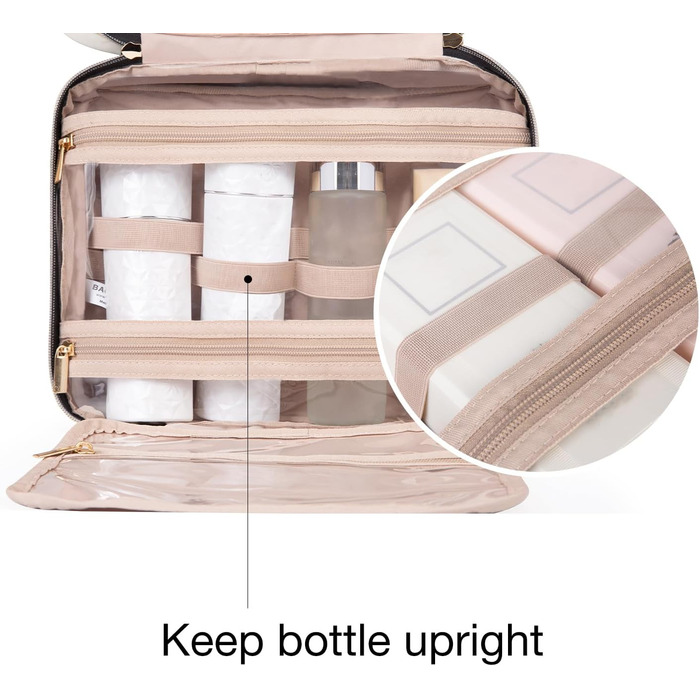 Сумка для косметики BAGSMART, дорожня косметичка для жінок, прозора, на блискавці, рожевого кольору, M