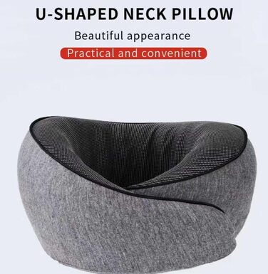 Подушка для шиї з Memory Foam - Ергономічна подушка для подорожей з маскою для очей, навушниками та чохлом (Рожева, Сіра)