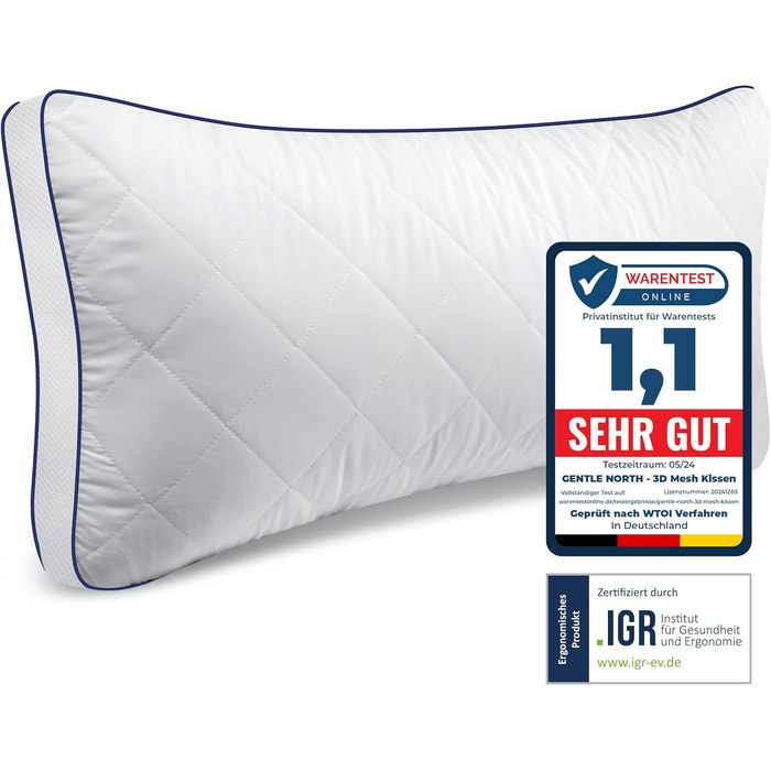 Gentle North High-Quality Pillows (40x80 cm size) - Hotel-quality, fluffy, well-filled pillow suitable for allergy sufferers (Ökotex 100 certified) - Washable at 60°C 1x | 40x80