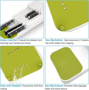 Органайзер для ножів у шухляду двоярусний, на 9 ножів, білий - безпечний та компактний тримач для ножів на кухню