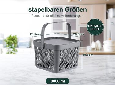 Набір кошиків для зберігання з кришкою uandu 8л x3, органайзер для іграшок, білизни, ванної, кухні, антрацит