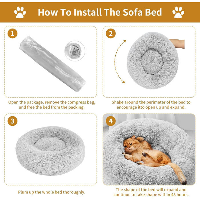 Килимок для котів та собак 50/60 см, м'який, плюшевий, круглий, антиковзаючий, легко миється