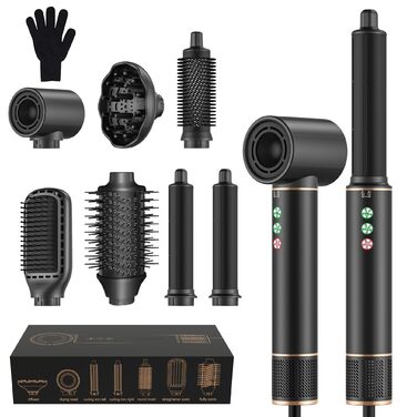 Професійний набір для укладки волосся 6 в 1 Air Styler Pro: фен, щітка, плойка, автоматична завивка, 1000W, для всіх типів волосся (чорний)