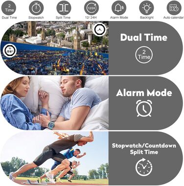 Чоловічий військовий спортивний годинник: цифрові, аналогові, з датою, будильником, світосвітністю, секундоміром. Великий годинник для чоловіків (Blue B)