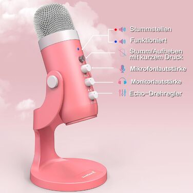 Zealsound USB мікрофон K66 Pearly White (Рожевий) з шумозаглушенням для ПК, Mac, iPhone, Android, PS4/PS5: для стрімінгу, геймінгу, ASMR, YouTube, вокалу, Twitch