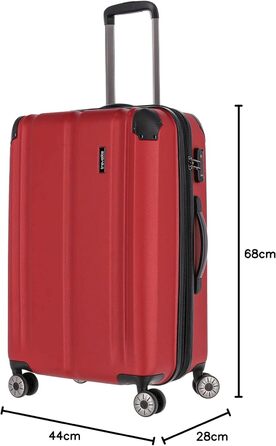 Travelite Carry-on Suitcase, 4 Wheels, Expandable + Attachment Function, City, Small Hard Shell Trolley with Scratch-Resistant Surface, 55 cm, 40-45 Liters (Trolley Size M approx. (68 cm), Red)