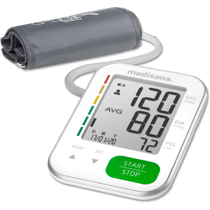 Тонометр Medisana BU 565 для вимірювання артеріального тиску на плечі, з пам'яттю, великим дисплеєм, шкалою-індикатором та функцією виявлення аритмії, без Bluetooth