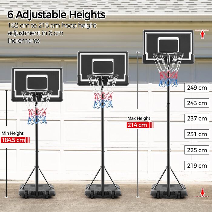 Yaheetech Adjustable Height Mobile Basketball Hoop Stand with Wheels - Indoor/Outdoor Basketball System