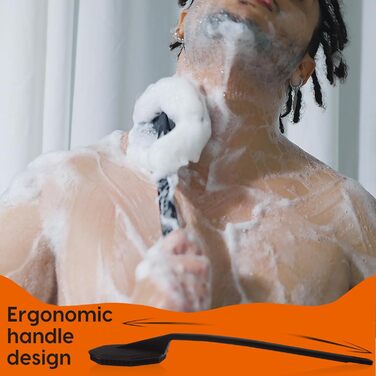 Силіконовий скребок для тіла під душ з довгим руків'ям, двостороння дзеркальна щітка для душу для скрабу та масажу, створює багато піни, скребок для спини з довгим руків'ям для чоловіків (Елегантний чорний)