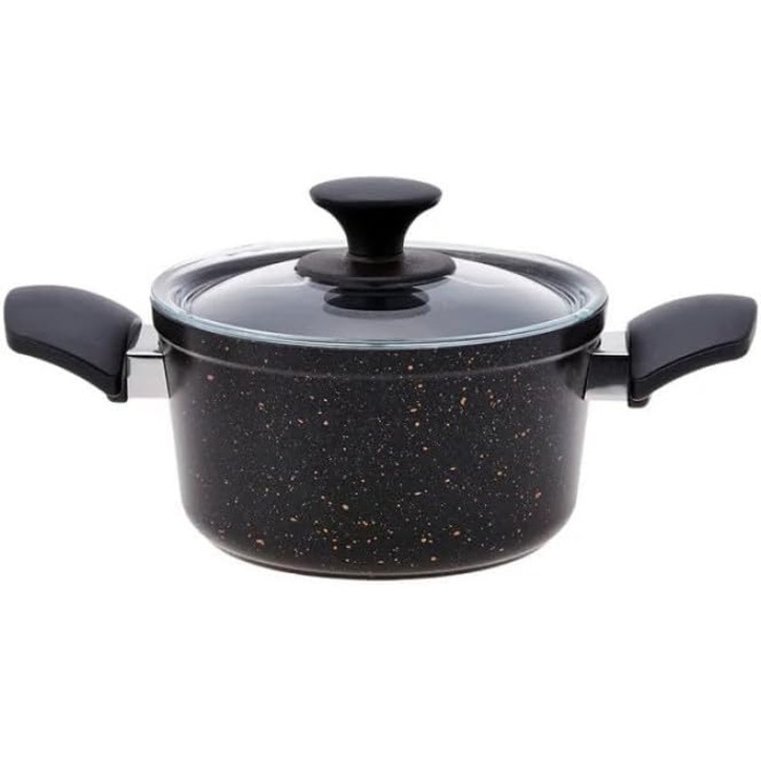 Набір посуду Karaca Biogranit, 7 предметів, чорний/золотий, з антипригарним покриттям, для індукційних плит, граніт