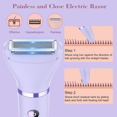 Електричний жіночий триммер 3-в-1 для обличчя, тіла та зони бікіні. Вологостійкий, з LCD-дисплеєм (фіолетовий)